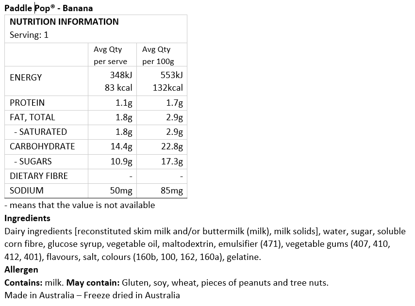 Freeze Dried Banana Paddle Pop Ice-cream